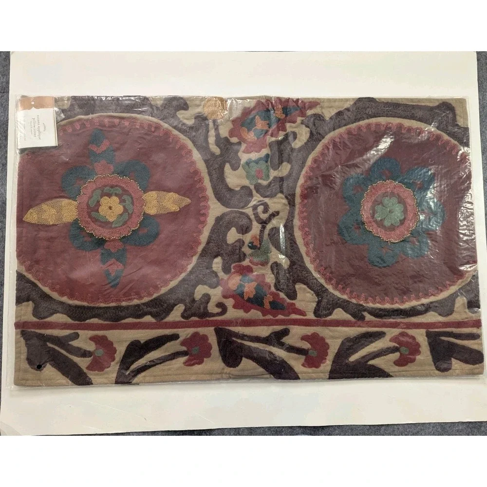 Potterry Barn Suzani Applique Pillow Covers Sham 16x26 Embroidered NWT